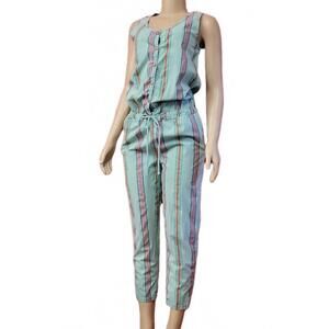 BOBO CHOSES  Teal Cotton Striped Women's Jumpsuit Drawstrings Waist Size 1 #C